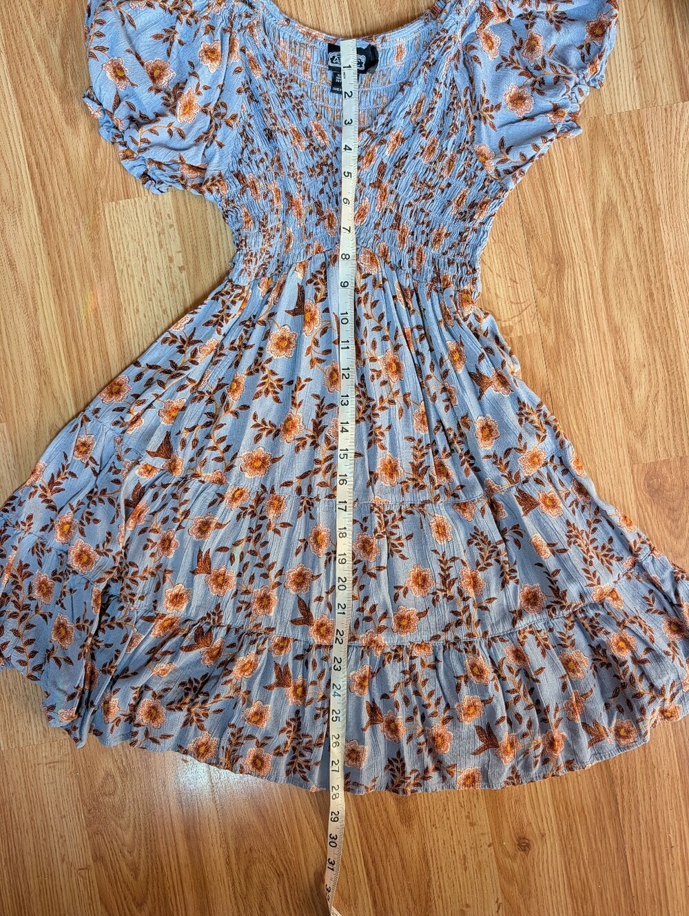 Angie Dusty Blue Floral Puff-Sleeve Dress - Picture 7 of 8